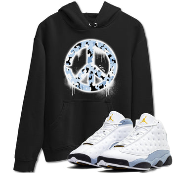 Air Jordan 13 Blue Grey shirt to match jordans Peace Sign sneaker tees AJ13 Blue Grey SNRT Sneaker Release Tees unisex cotton Black 1 crew neck shirt