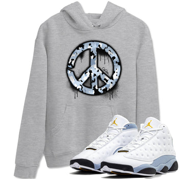 Air Jordan 13 Blue Grey shirt to match jordans Peace Sign sneaker tees AJ13 Blue Grey SNRT Sneaker Release Tees unisex cotton Heather Grey 1 crew neck shirt