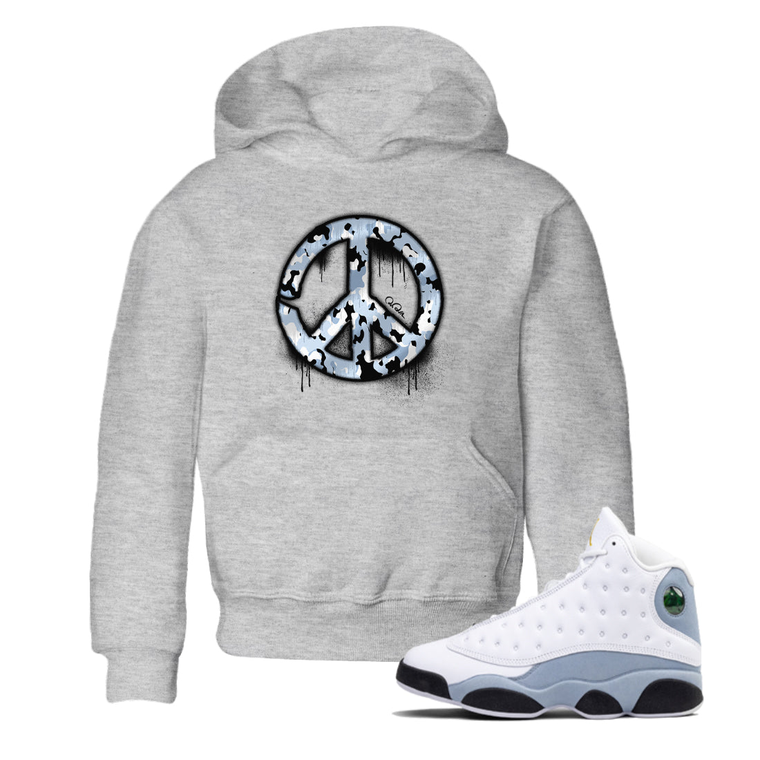 Air Jordan 13 Blue Grey shirt to match jordans Peace Sign sneaker tees AJ13 Blue Grey SNRT sneaker release tees baby toddler Heather Grey 1 cotton Shirt