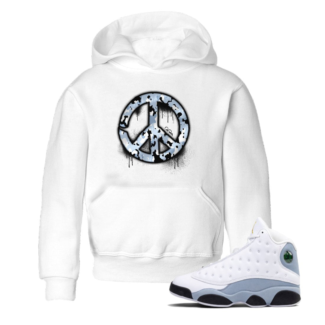 Air Jordan 13 Blue Grey shirt to match jordans Peace Sign sneaker tees AJ13 Blue Grey SNRT sneaker release tees baby toddler White 1 cotton Shirt