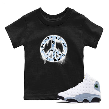 Air Jordan 13 Blue Grey shirt to match jordans Peace Sign sneaker tees AJ13 Blue Grey SNRT sneaker release tees baby toddler Black 1 cotton Shirt