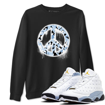 Air Jordan 13 Blue Grey shirt to match jordans Peace Sign sneaker tees AJ13 Blue Grey SNRT Sneaker Release Tees unisex cotton Black 1 crew neck shirt
