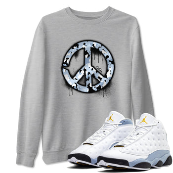 Air Jordan 13 Blue Grey shirt to match jordans Peace Sign sneaker tees AJ13 Blue Grey SNRT Sneaker Release Tees unisex cotton Heather Grey 1 crew neck shirt