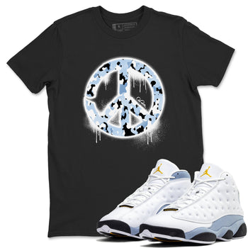 Air Jordan 13 Blue Grey shirt to match jordans Peace Sign sneaker tees AJ13 Blue Grey SNRT Sneaker Release Tees unisex cotton Black 1 crew neck shirt