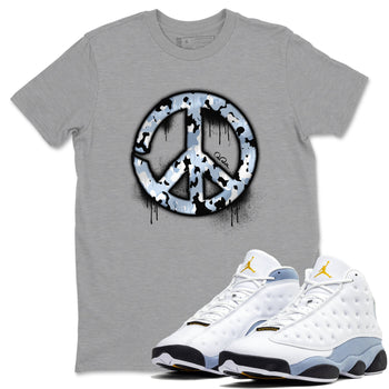Air Jordan 13 Blue Grey shirt to match jordans Peace Sign sneaker tees AJ13 Blue Grey SNRT Sneaker Release Tees unisex cotton Heather Grey 1 crew neck shirt