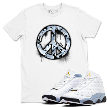 Air Jordan 13 Blue Grey shirt to match jordans Peace Sign sneaker tees AJ13 Blue Grey SNRT Sneaker Release Tees unisex cotton White 1 crew neck shirt