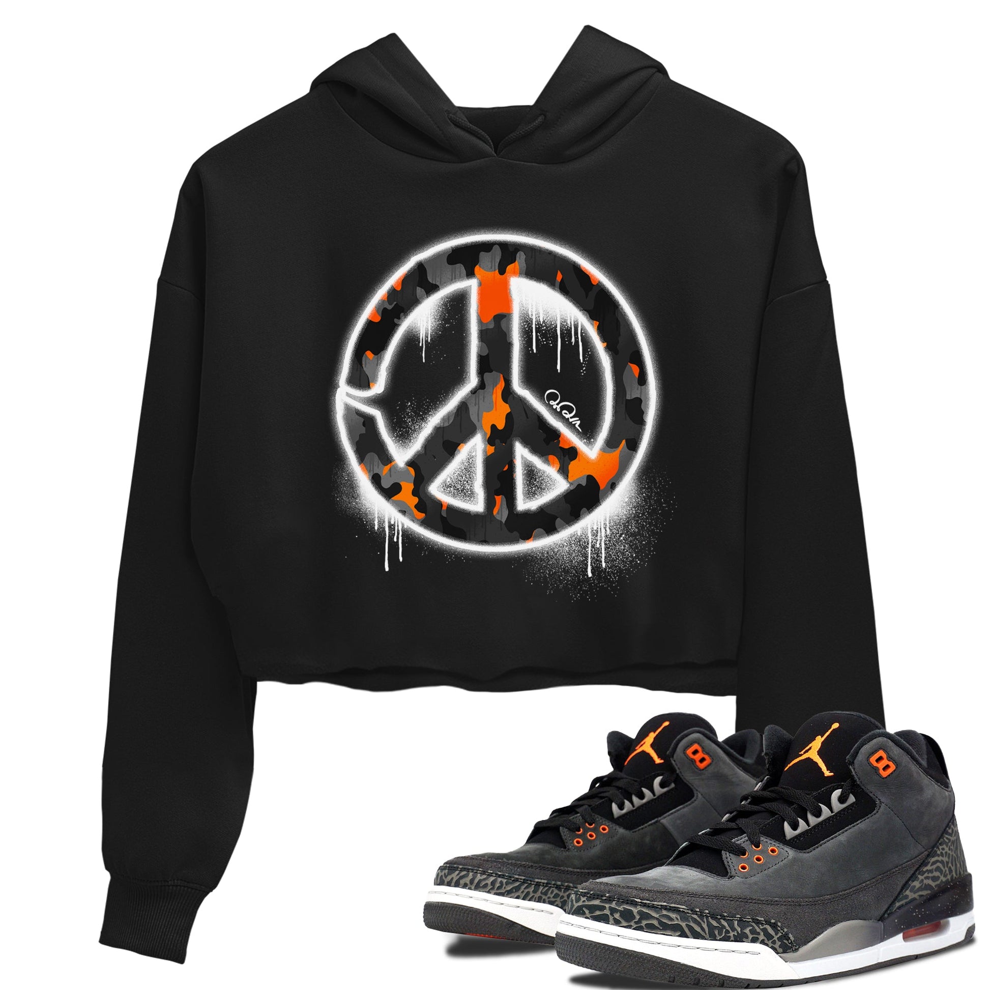 Air Jordan 3 Fear shirt to match jordans Peace Sign sneaker tees AJ3 Fear SNRT Sneaker Release Tees Black 1 Crop T-Shirt