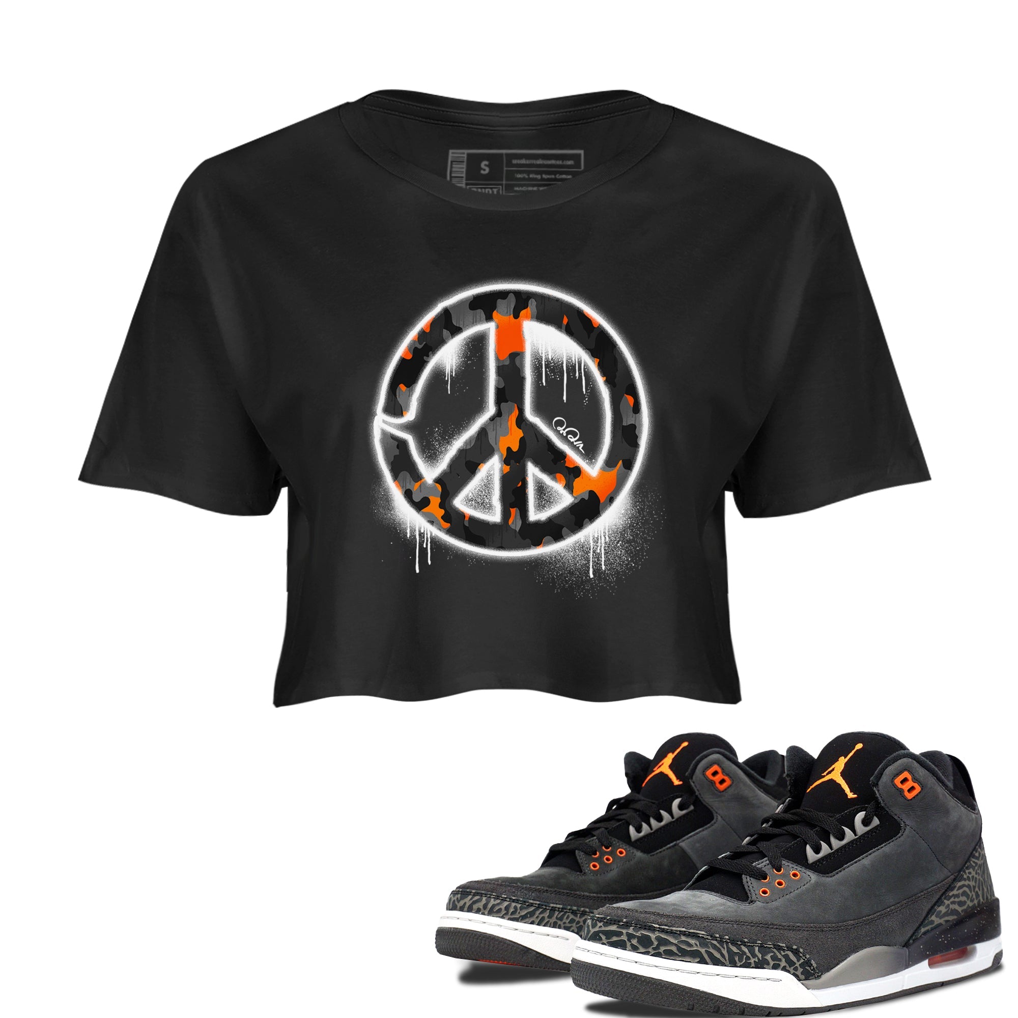 Air Jordan 3 Fear shirt to match jordans Peace Sign sneaker tees AJ3 Fear SNRT Sneaker Release Tees Black 1 Crop T-Shirt
