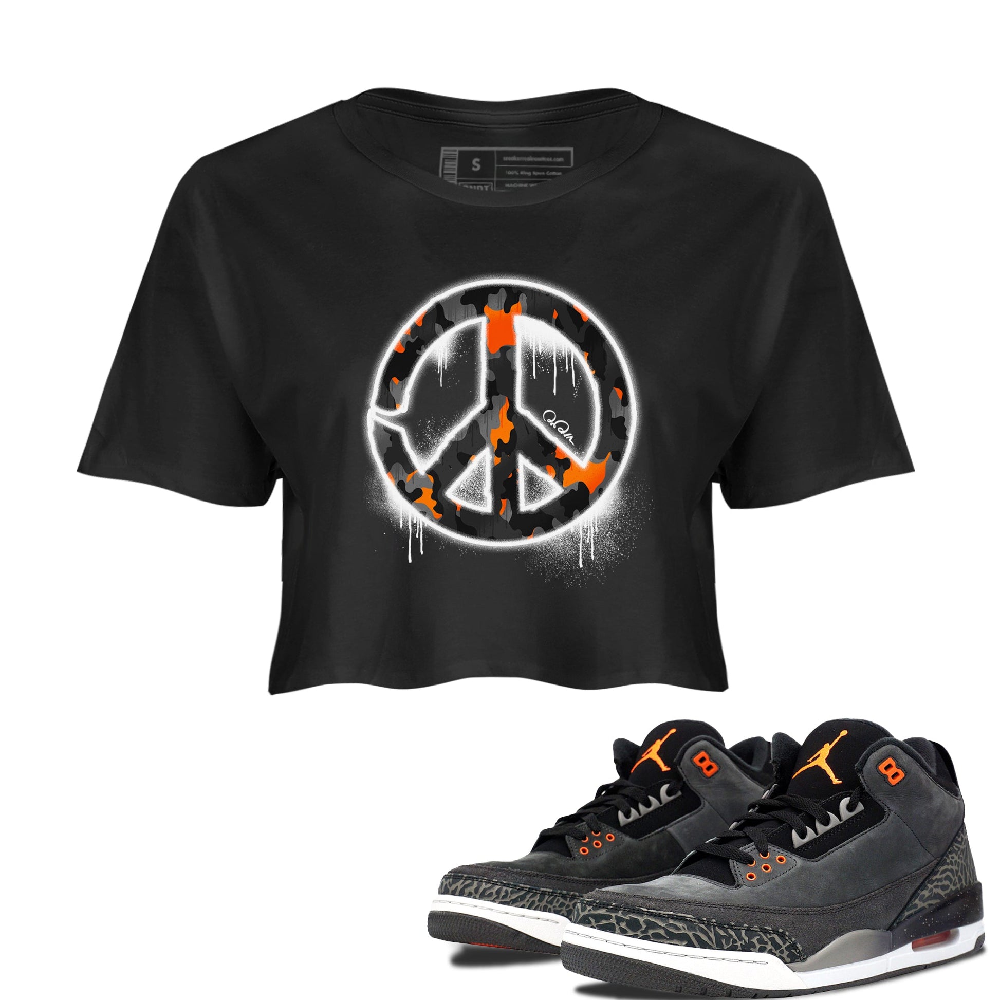 Air Jordan 3 Fear shirt to match jordans Peace Sign sneaker tees AJ3 Fear SNRT Sneaker Release Tees Black 1 Crop T-Shirt