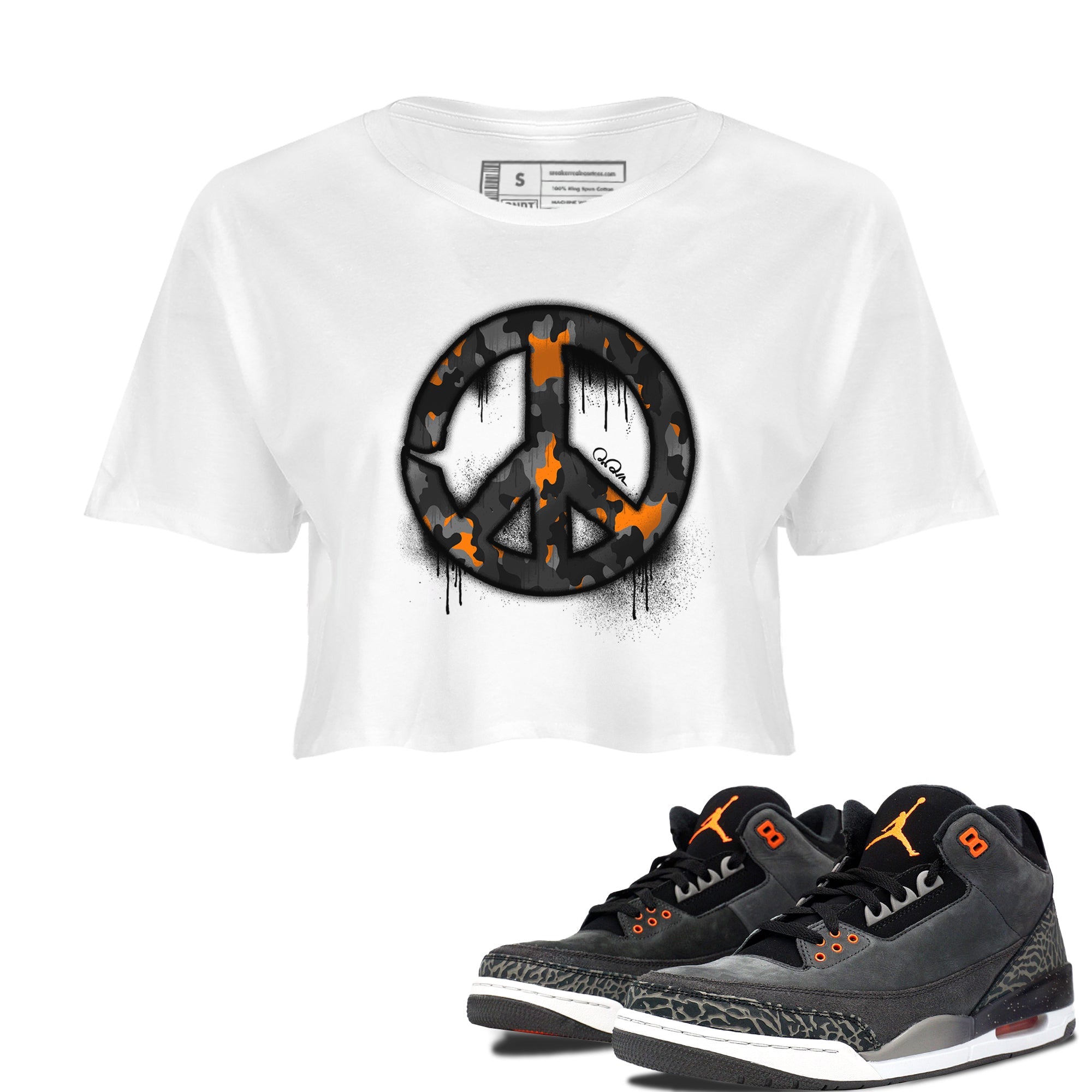 Air Jordan 3 Fear shirt to match jordans Peace Sign sneaker tees AJ3 Fear SNRT Sneaker Release Tees White 1 Crop T-Shirt