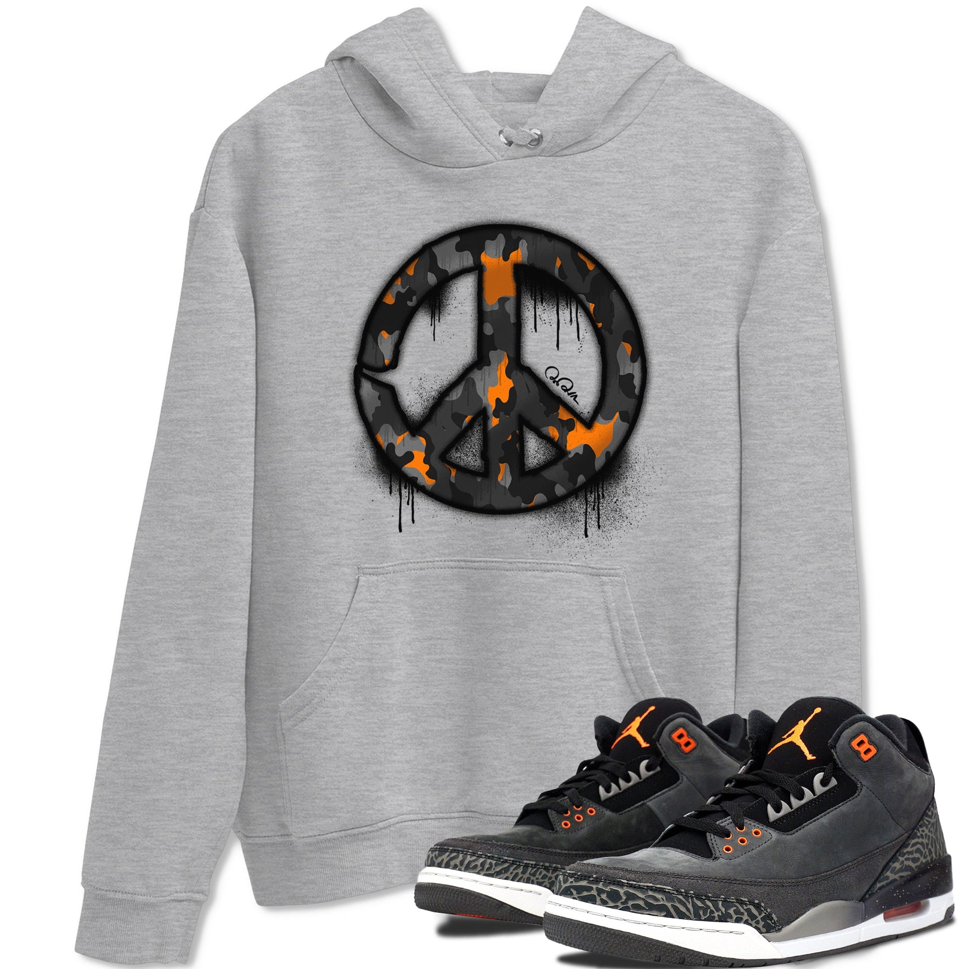 Air Jordan 3 Fear shirt to match jordans Peace Sign sneaker tees AJ3 Fear SNRT Sneaker Release Tees Unisex Heather Grey 1 T-Shirt
