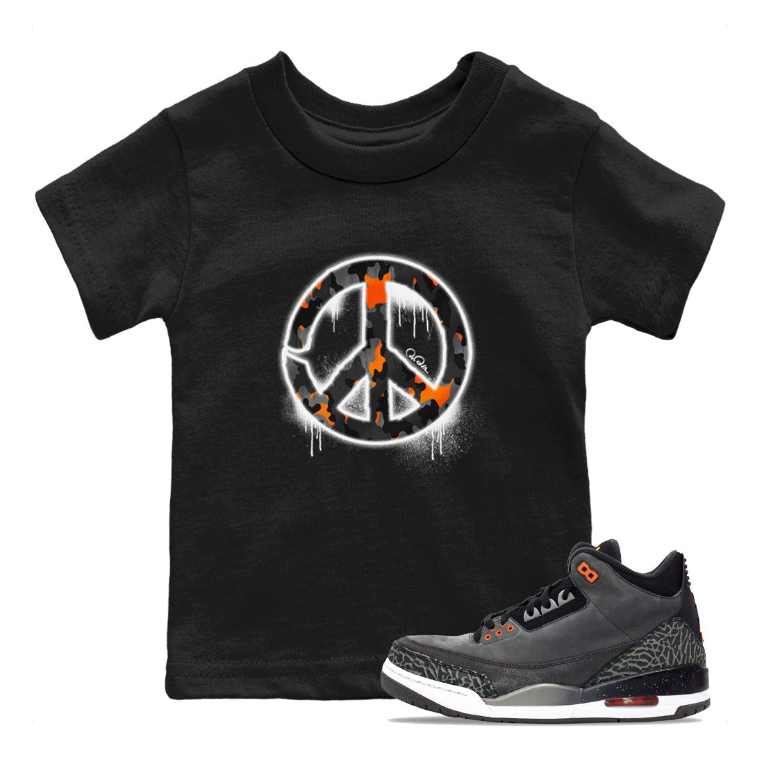 Air Jordan 3 Fear shirt to match jordans Peace Sign sneaker tees AJ3 Fear SNRT Sneaker Release Tees Baby Toddler Black 1 T-Shirt