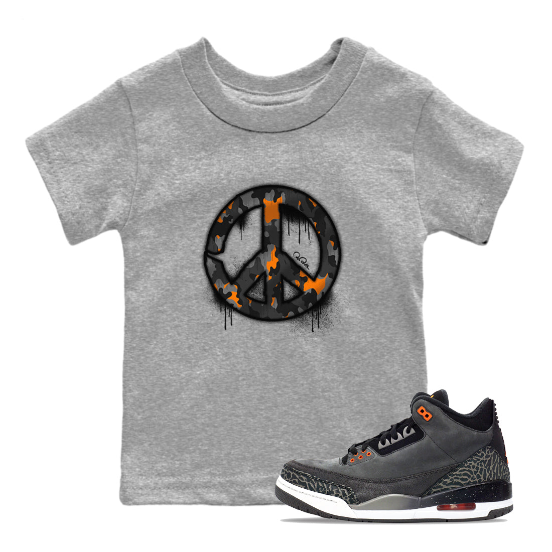 Air Jordan 3 Fear shirt to match jordans Peace Sign sneaker tees AJ3 Fear SNRT Sneaker Release Tees Baby Toddler Heather Grey 1 T-Shirt