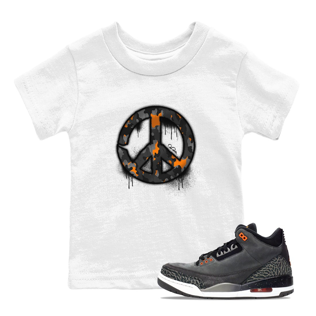 Air Jordan 3 Fear shirt to match jordans Peace Sign sneaker tees AJ3 Fear SNRT Sneaker Release Tees Baby Toddler White 1 T-Shirt