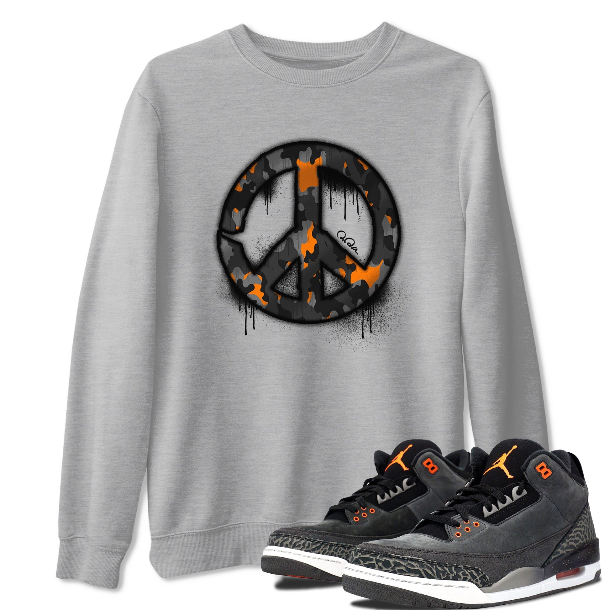 Air Jordan 3 Fear shirt to match jordans Peace Sign sneaker tees AJ3 Fear SNRT Sneaker Release Tees Unisex Heather Grey 1 T-Shirt