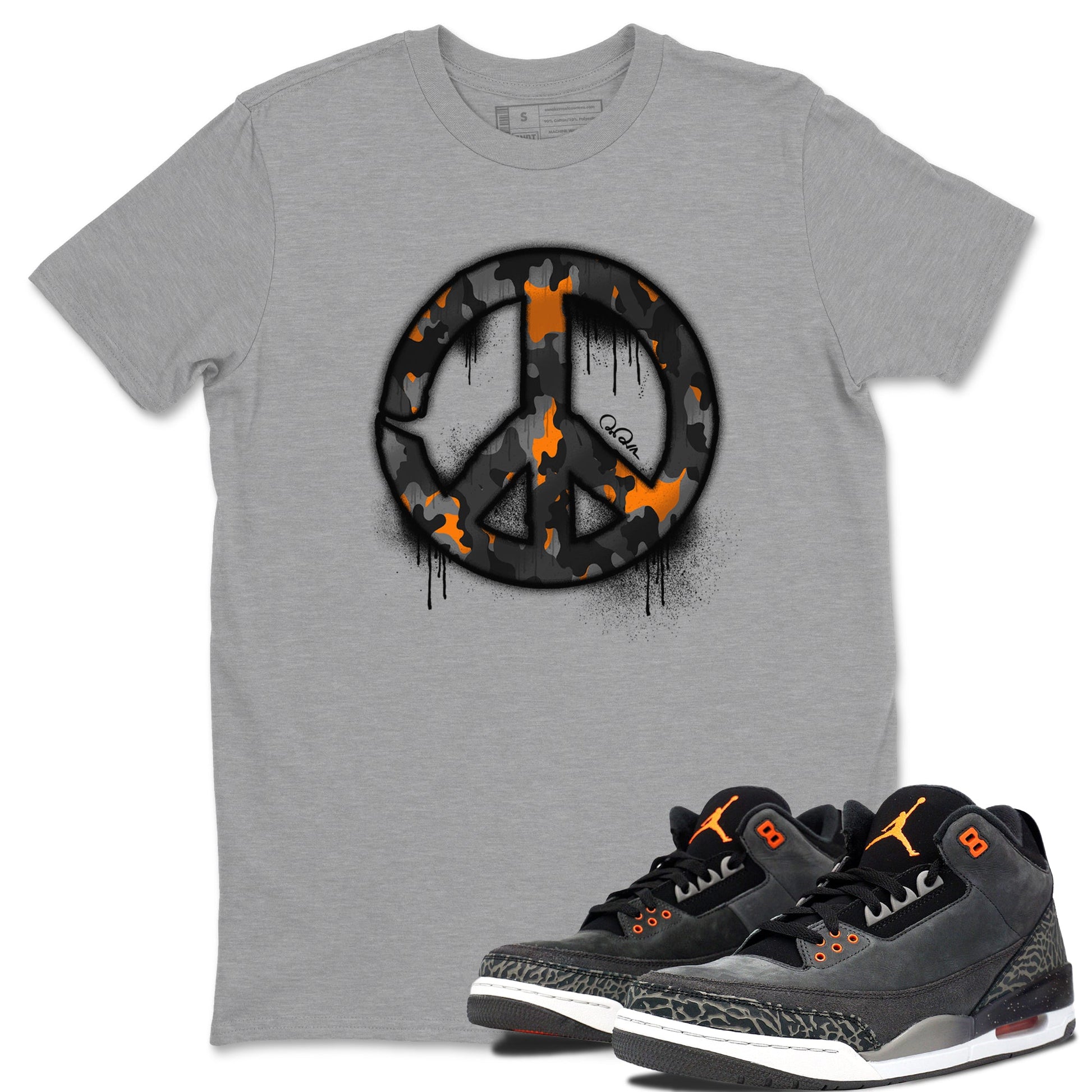 Air Jordan 3 Fear shirt to match jordans Peace Sign sneaker tees AJ3 Fear SNRT Sneaker Release Tees Unisex Heather Grey 1 T-Shirt