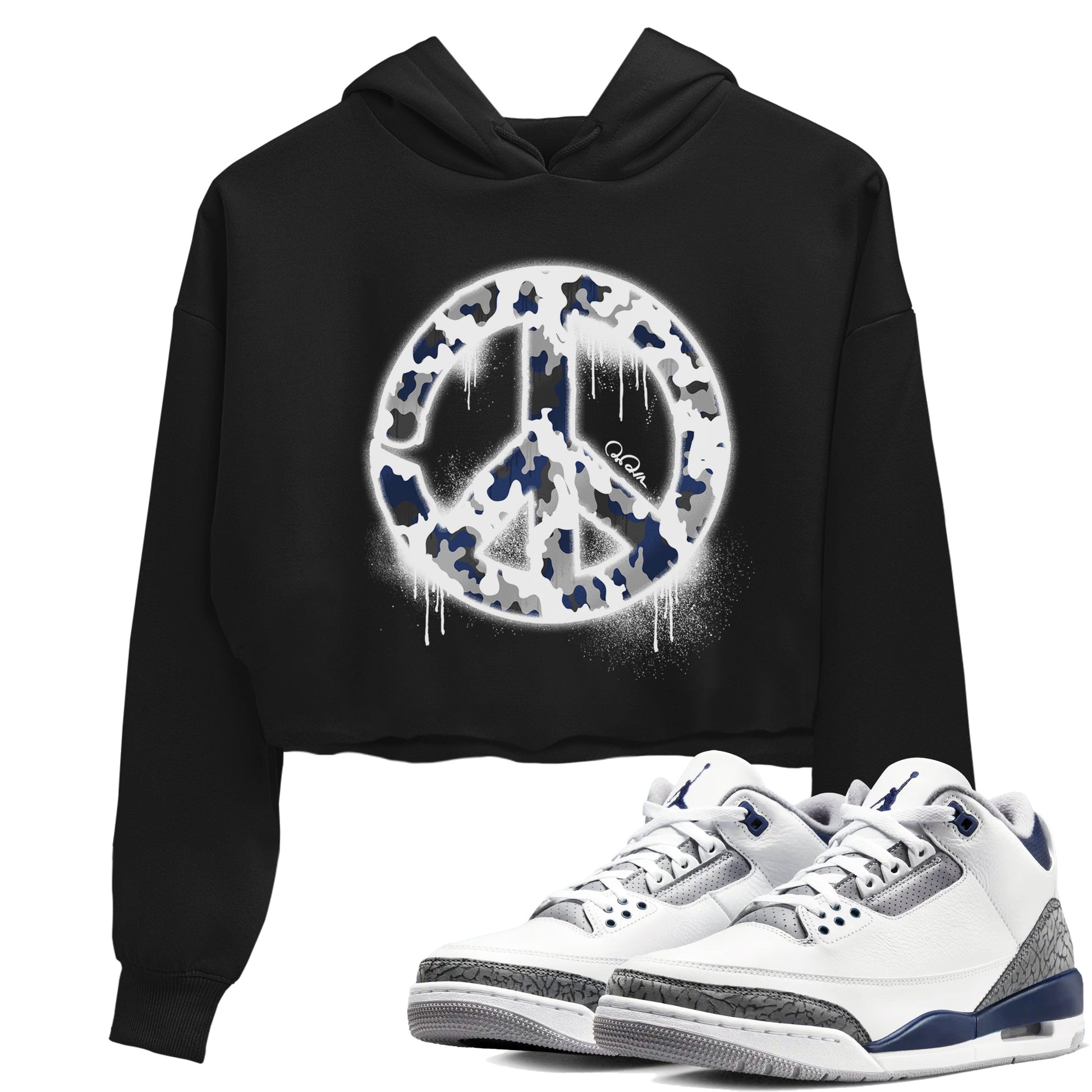 3s Midnight Navy shirt to match jordans Peace Sign sneaker tees Air Jordan 3 Midnight Navy SNRT Sneaker Release Tees Black 1 crop length shirt