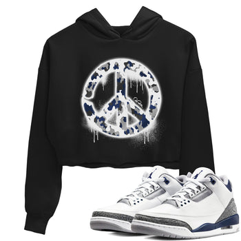 3s Midnight Navy shirt to match jordans Peace Sign sneaker tees Air Jordan 3 Midnight Navy SNRT Sneaker Release Tees Black 1 crop length shirt