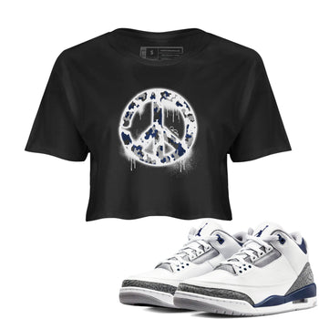 3s Midnight Navy shirt to match jordans Peace Sign sneaker tees Air Jordan 3 Midnight Navy SNRT Sneaker Release Tees Black 1 crop length shirt