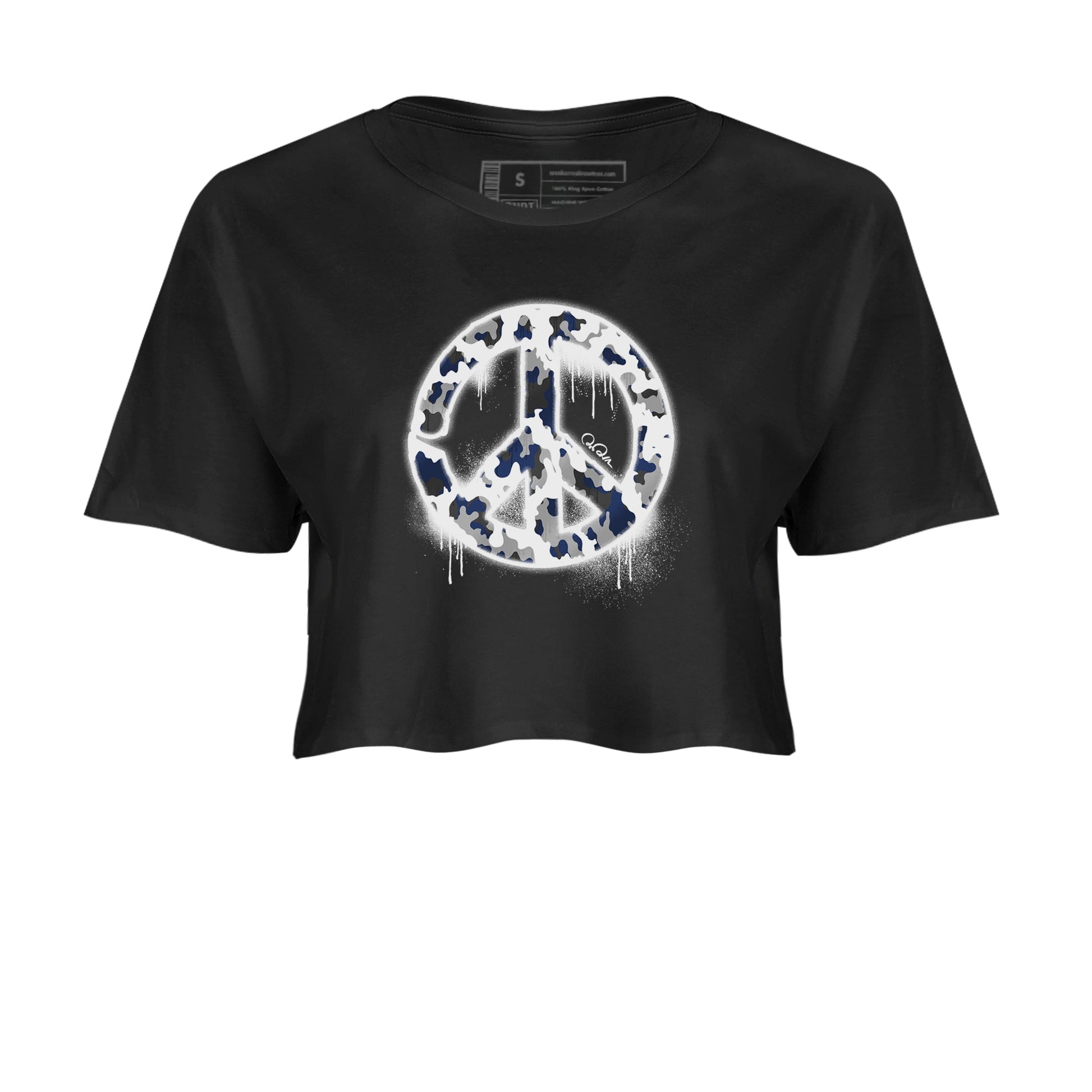 3s Midnight Navy shirt to match jordans Peace Sign sneaker tees Air Jordan 3 Midnight Navy SNRT Sneaker Release Tees Black 2 crop length shirt