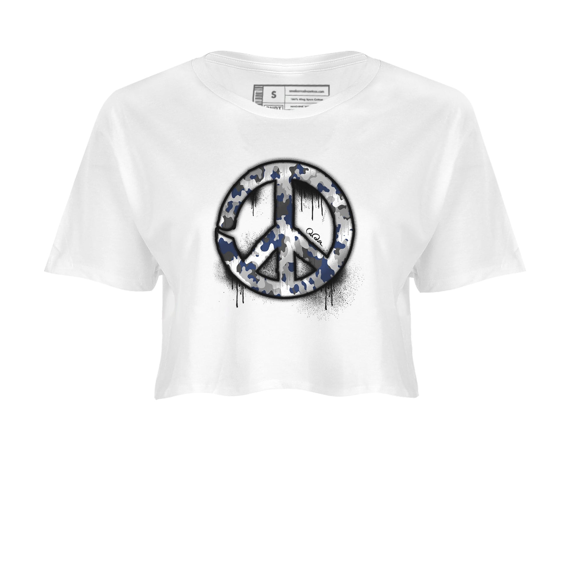 3s Midnight Navy shirt to match jordans Peace Sign sneaker tees Air Jordan 3 Midnight Navy SNRT Sneaker Release Tees White 2 crop length shirt