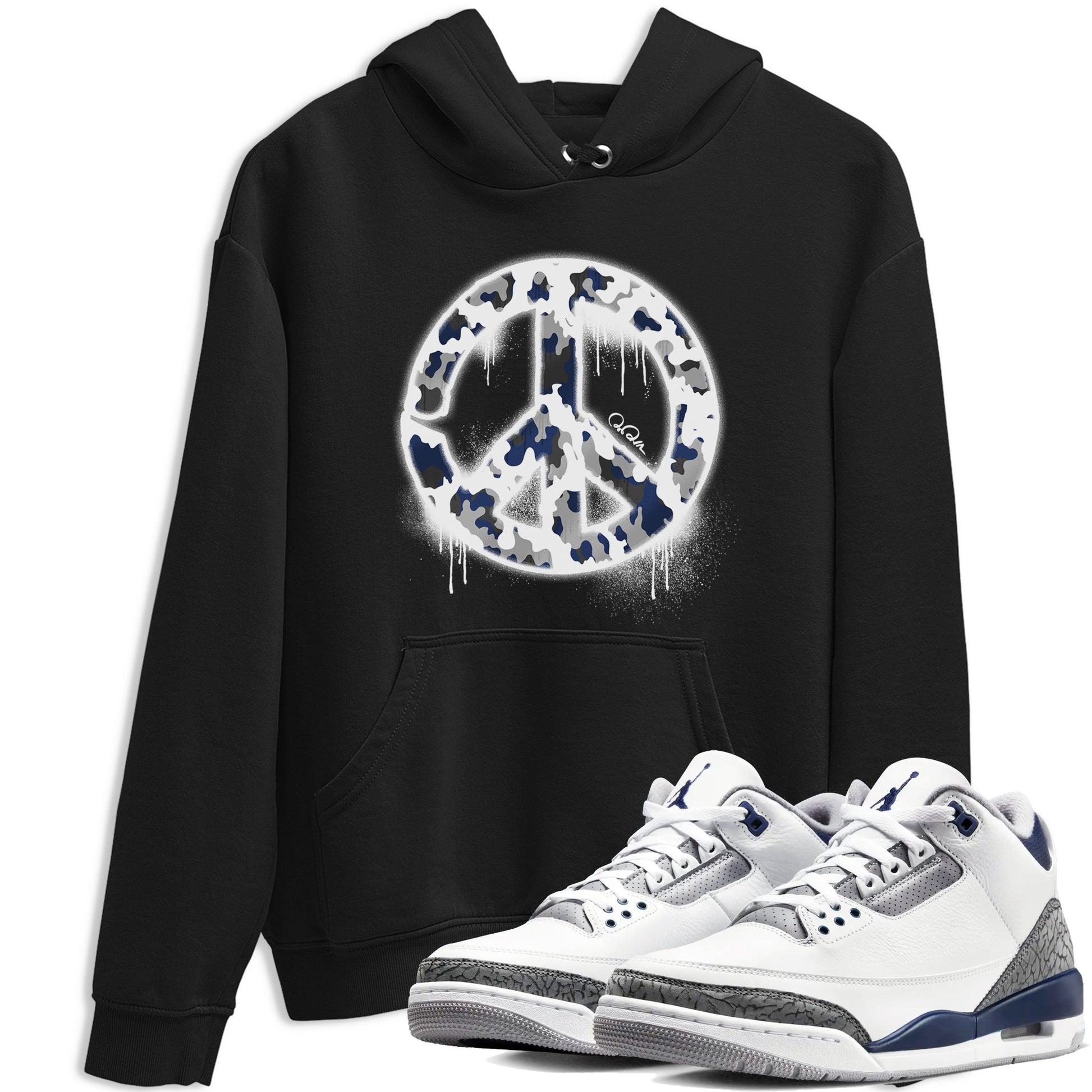 3s Midnight Navy shirt to match jordans Peace Sign sneaker tees Air Jordan 3 Midnight Navy SNRT Sneaker Release Tees unisex cotton Black 1 crew neck shirt