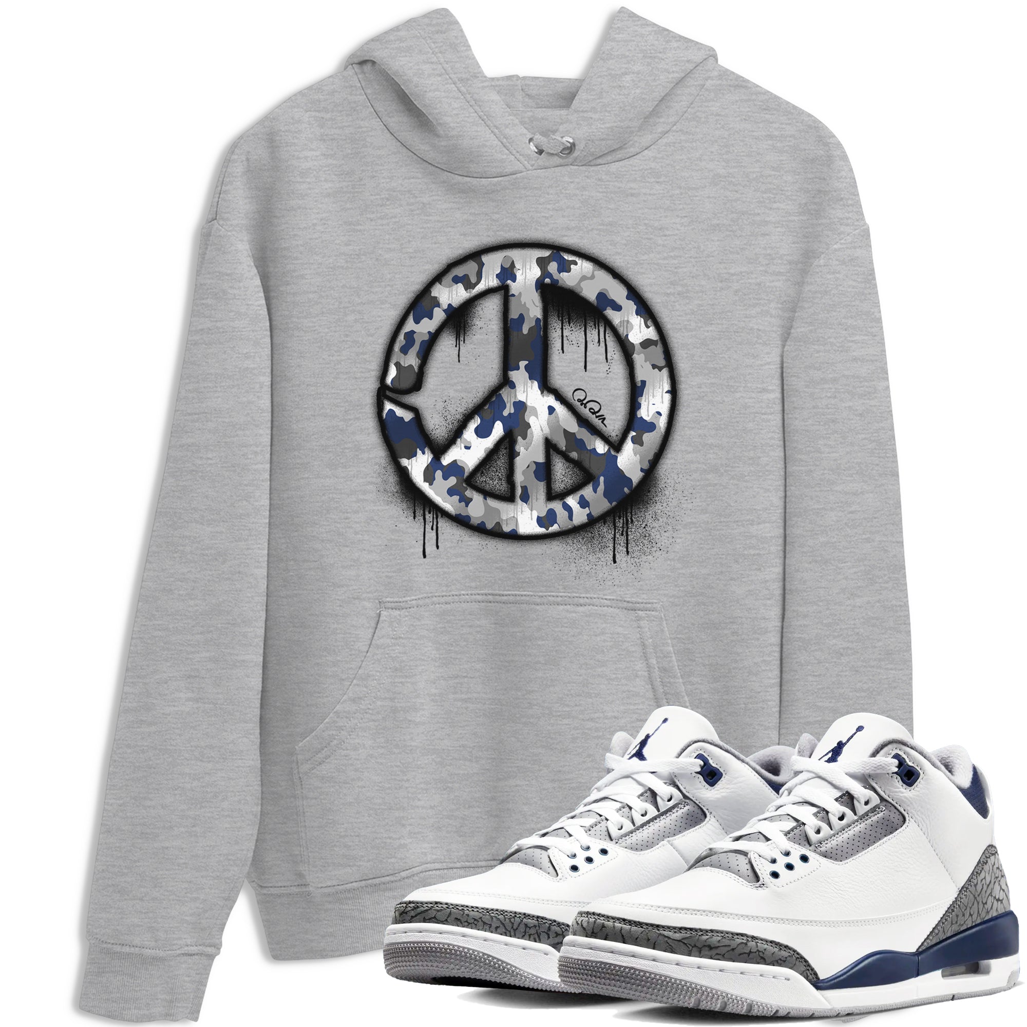 3s Midnight Navy shirt to match jordans Peace Sign sneaker tees Air Jordan 3 Midnight Navy SNRT Sneaker Release Tees unisex cotton Heather Grey 1 crew neck shirt