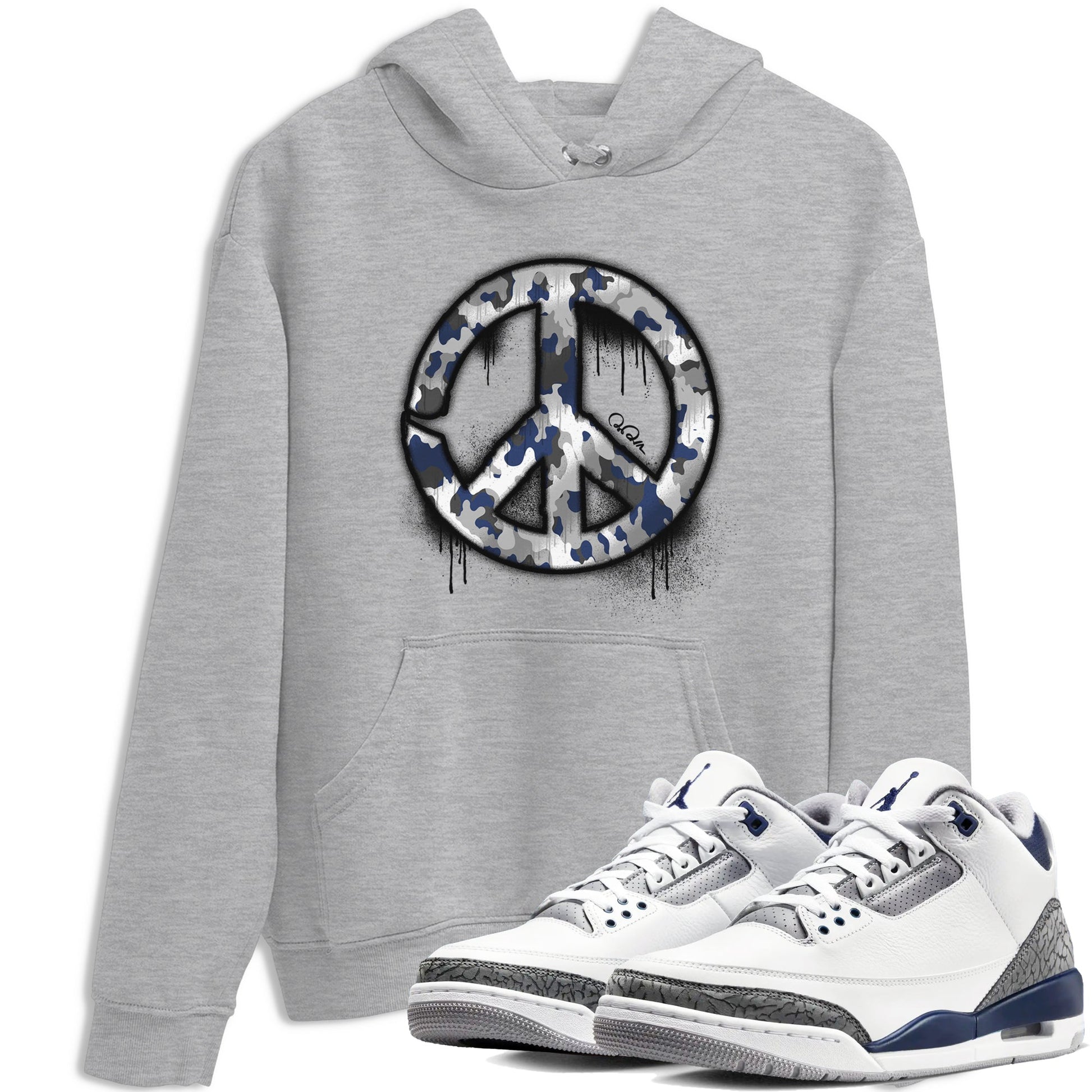 3s Midnight Navy shirt to match jordans Peace Sign sneaker tees Air Jordan 3 Midnight Navy SNRT Sneaker Release Tees unisex cotton Heather Grey 1 crew neck shirt