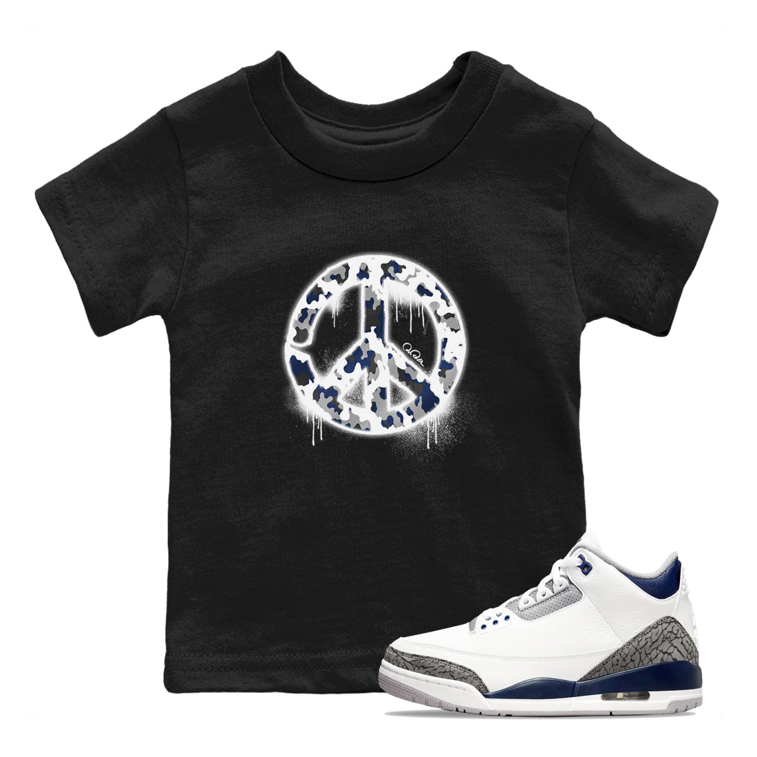 3s Midnight Navy shirt to match jordans Peace Sign sneaker tees Air Jordan 3 Midnight Navy SNRT sneaker release tees baby toddler Black 1 cotton Shirt