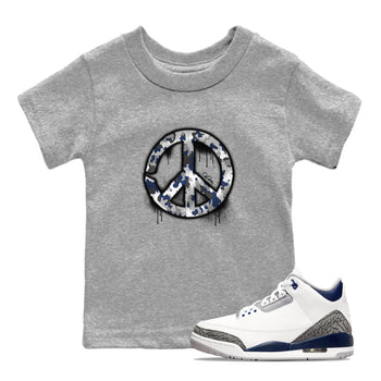 3s Midnight Navy shirt to match jordans Peace Sign sneaker tees Air Jordan 3 Midnight Navy SNRT sneaker release tees baby toddler Heather Grey 1 cotton Shirt