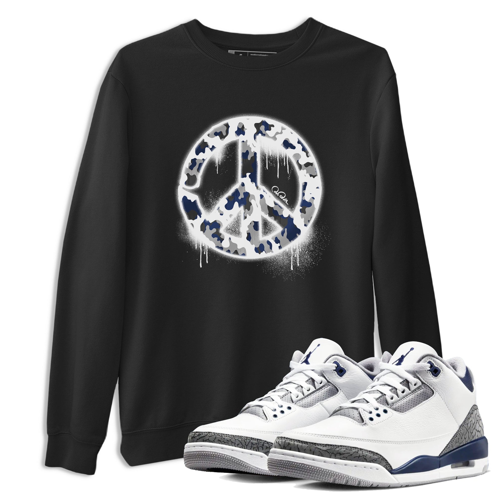 3s Midnight Navy shirt to match jordans Peace Sign sneaker tees Air Jordan 3 Midnight Navy SNRT Sneaker Release Tees unisex cotton Black 1 crew neck shirt