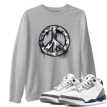 3s Midnight Navy shirt to match jordans Peace Sign sneaker tees Air Jordan 3 Midnight Navy SNRT Sneaker Release Tees unisex cotton Heather Grey 1 crew neck shirt