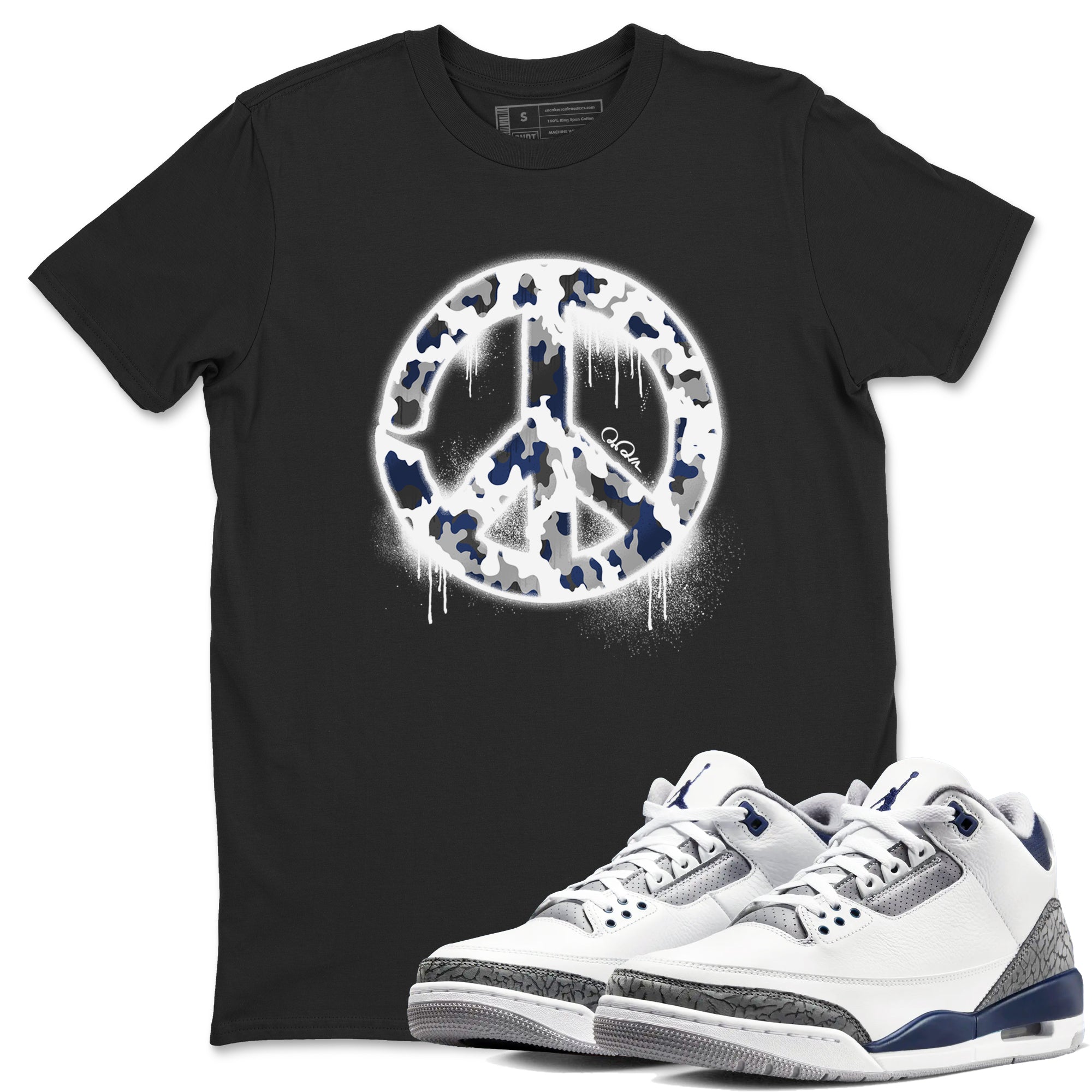 3s Midnight Navy shirt to match jordans Peace Sign sneaker tees Air Jordan 3 Midnight Navy SNRT Sneaker Release Tees unisex cotton Black 1 crew neck shirt