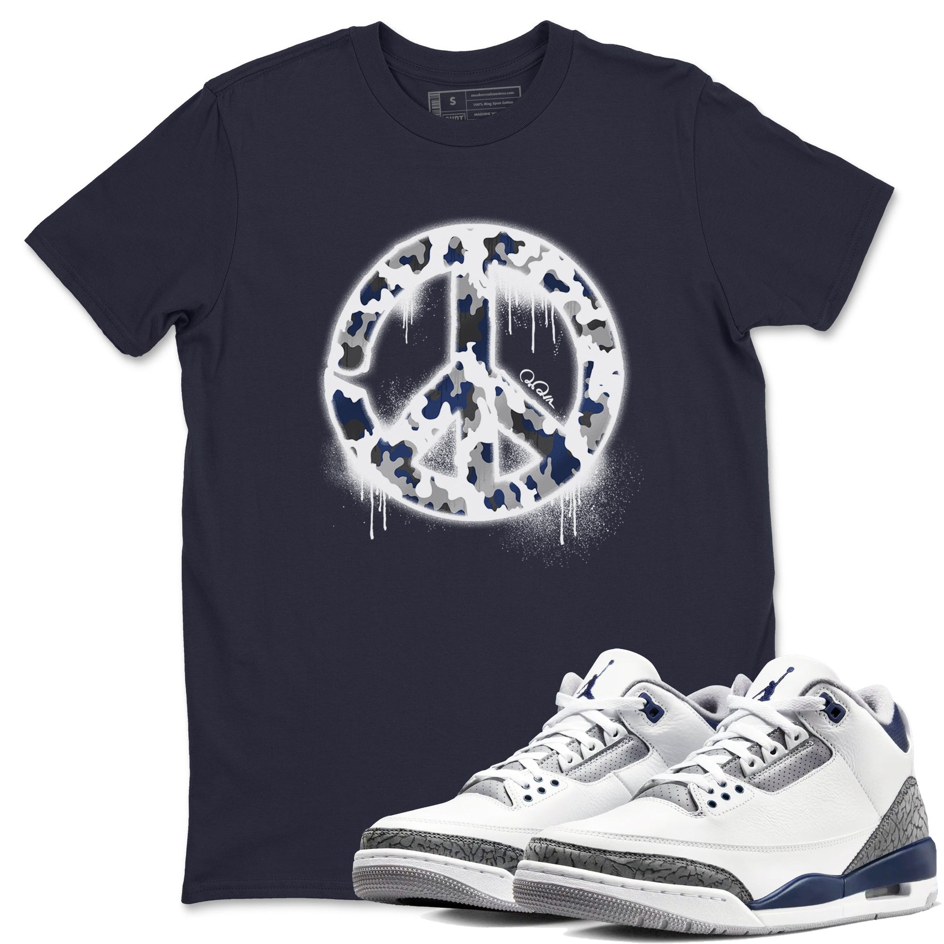 3s Midnight Navy shirt to match jordans Peace Sign sneaker tees Air Jordan 3 Midnight Navy SNRT Sneaker Release Tees unisex cotton Navy 1 crew neck shirt