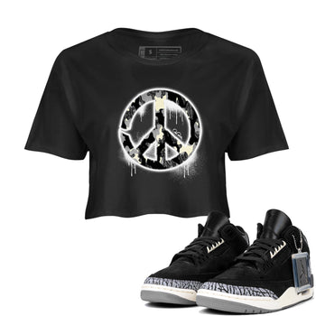 Air Jordan 3 Off Noir shirt to match jordans Peace Sign sneaker tees AJ3 Off Noir SNRT Sneaker Release Tees Black 1 Crop T-Shirt