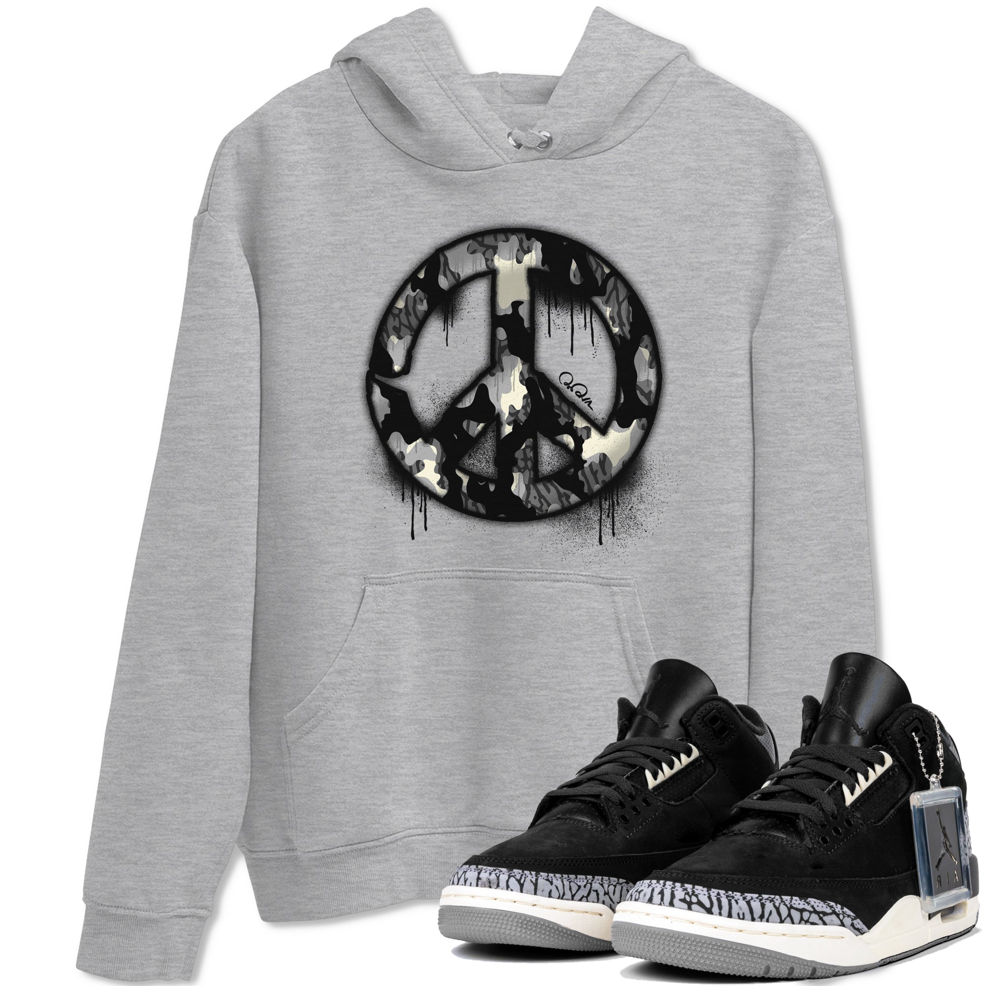Air Jordan 3 Off Noir shirt to match jordans Peace Sign sneaker tees AJ3 Off Noir SNRT Sneaker Release Tees Unisex Heather Grey 1 T-Shirt