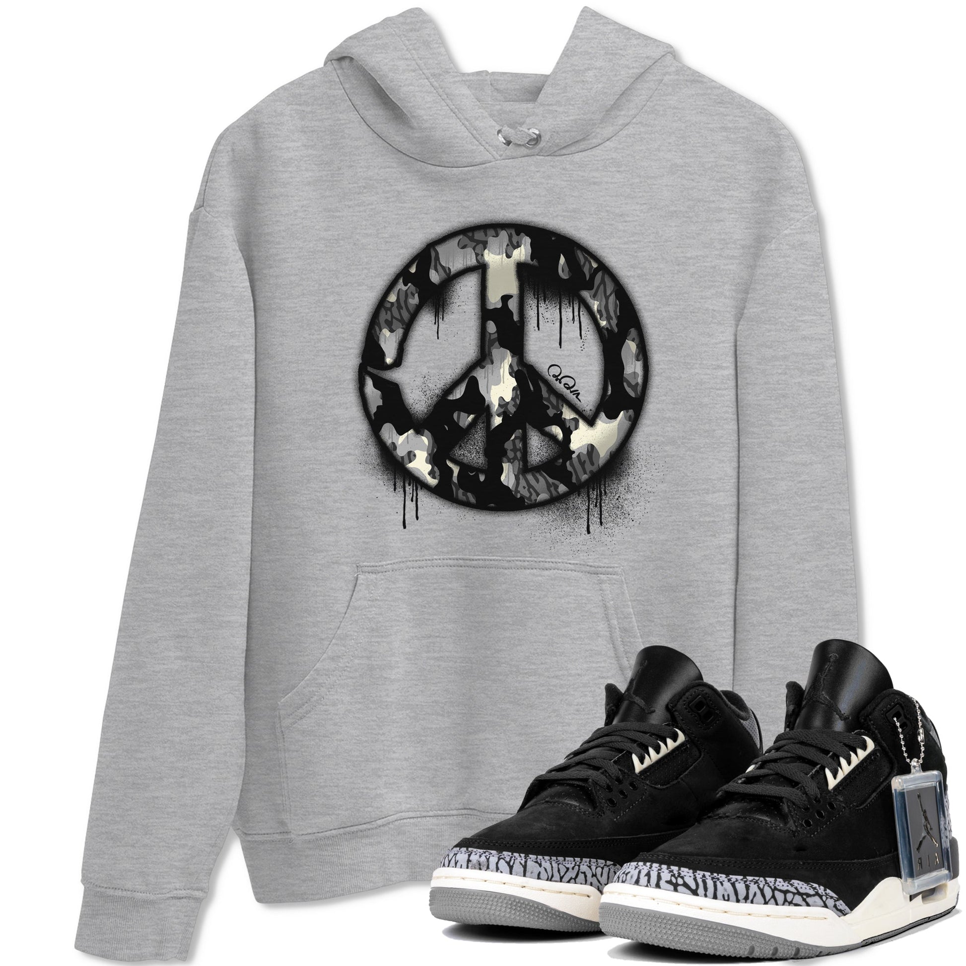 Air Jordan 3 Off Noir shirt to match jordans Peace Sign sneaker tees AJ3 Off Noir SNRT Sneaker Release Tees Unisex Heather Grey 1 T-Shirt