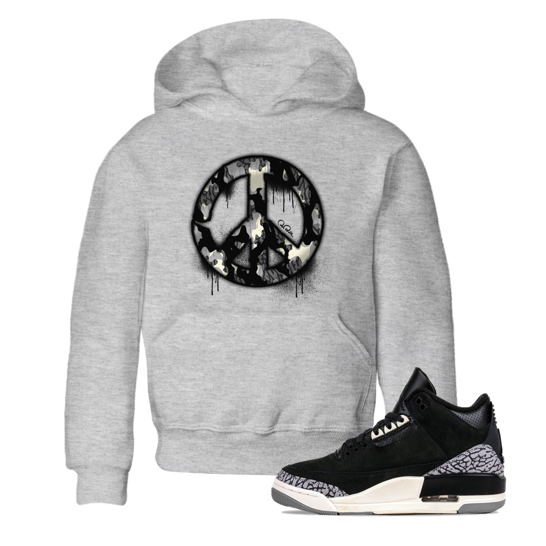 Air Jordan 3 Off Noir shirt to match jordans Peace Sign sneaker tees AJ3 Off Noir SNRT Sneaker Release Tees Baby Toddler Heather Grey 1 T-Shirt