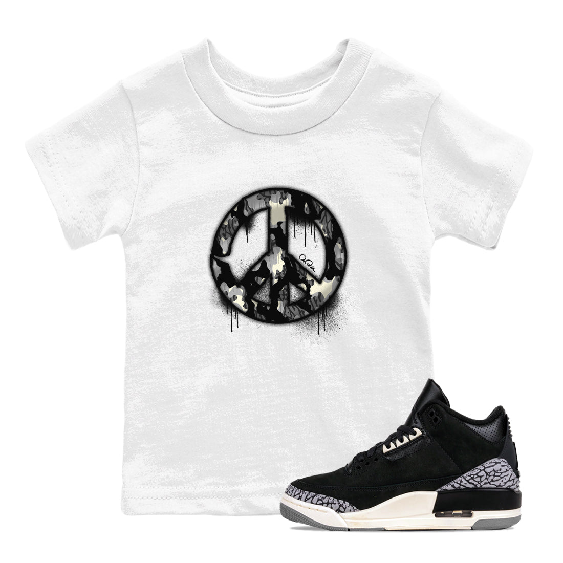 Air Jordan 3 Off Noir shirt to match jordans Peace Sign sneaker tees AJ3 Off Noir SNRT Sneaker Release Tees Baby Toddler White 1 T-Shirt