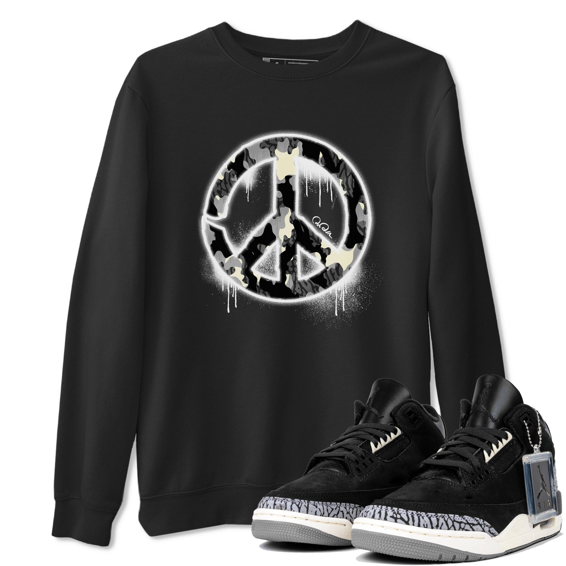 Air Jordan 3 Off Noir shirt to match jordans Peace Sign sneaker tees AJ3 Off Noir SNRT Sneaker Release Tees Unisex Black 1 T-Shirt