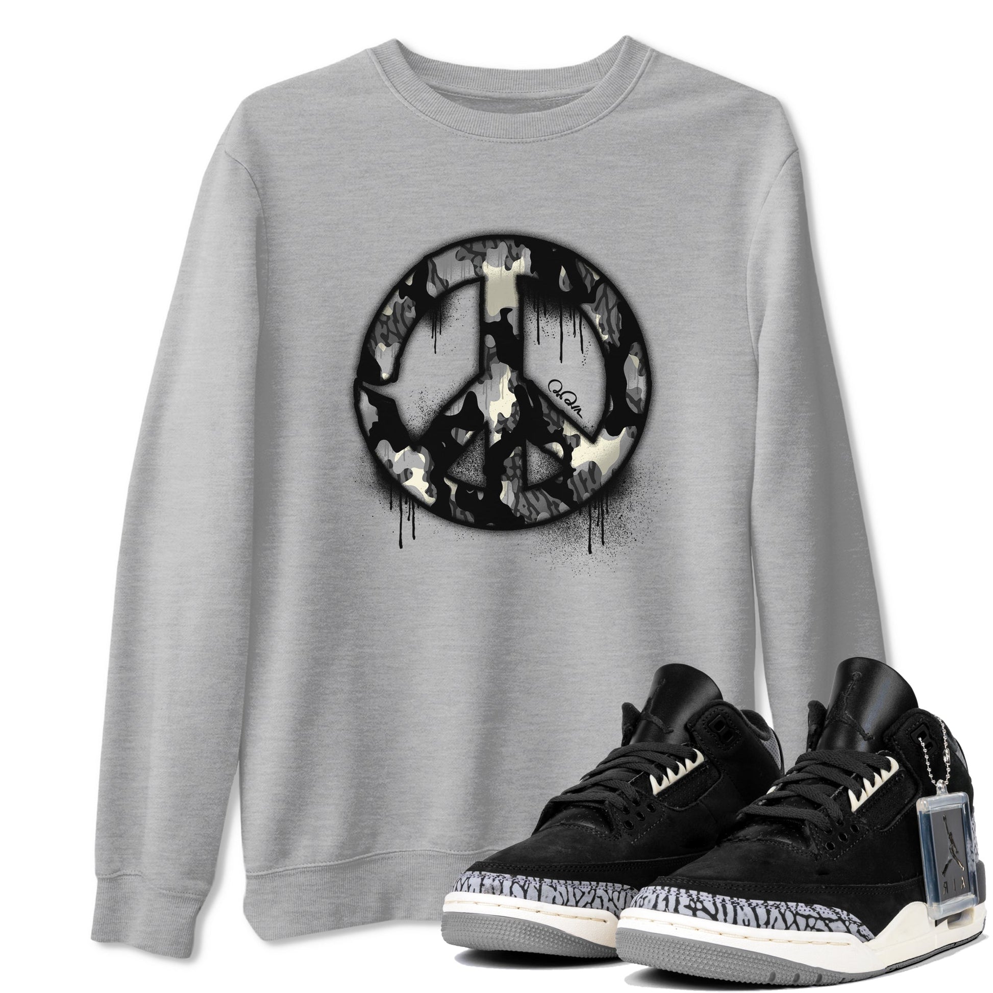 Air Jordan 3 Off Noir shirt to match jordans Peace Sign sneaker tees AJ3 Off Noir SNRT Sneaker Release Tees Unisex Heather Grey 1 T-Shirt