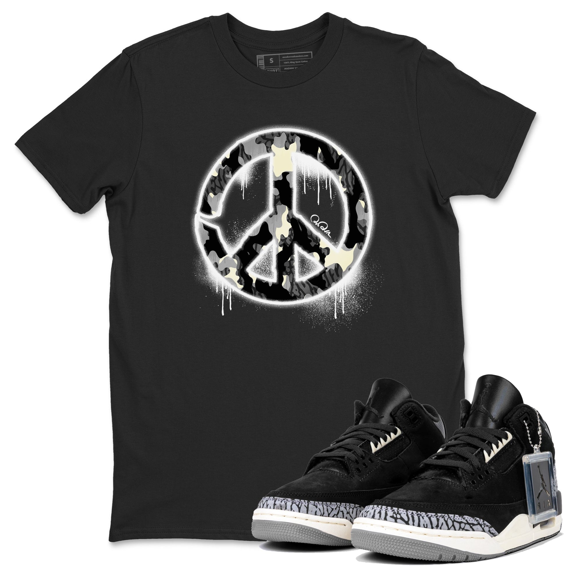 Air Jordan 3 Off Noir shirt to match jordans Peace Sign sneaker tees AJ3 Off Noir SNRT Sneaker Release Tees Unisex Black 1 T-Shirt