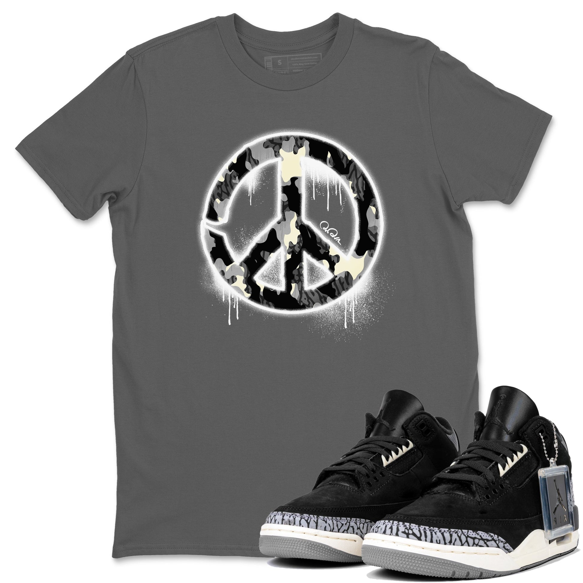 Air Jordan 3 Off Noir shirt to match jordans Peace Sign sneaker tees AJ3 Off Noir SNRT Sneaker Release Tees Unisex Cool Grey 1 T-Shirt