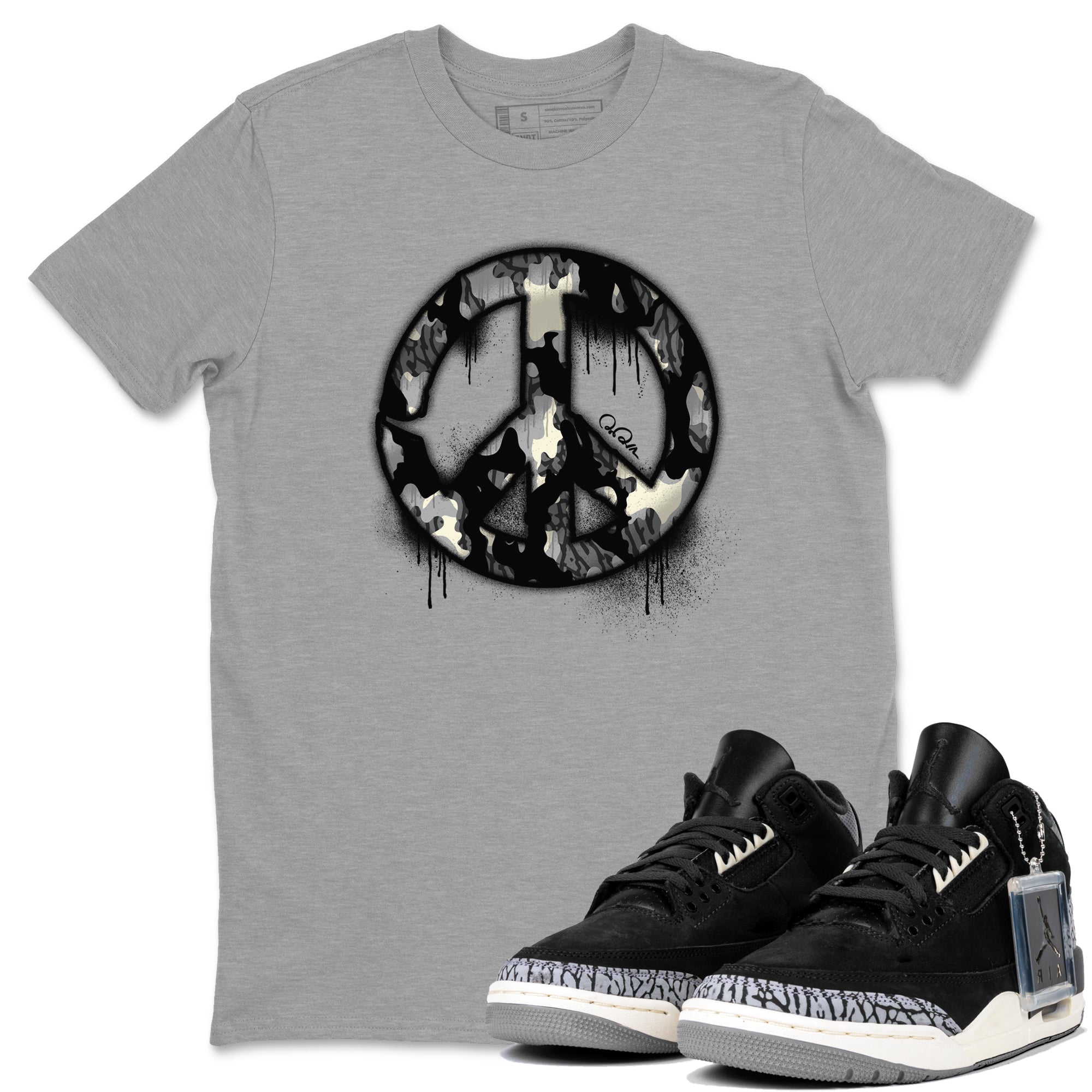 Air Jordan 3 Off Noir shirt to match jordans Peace Sign sneaker tees AJ3 Off Noir SNRT Sneaker Release Tees Unisex Heather Grey 1 T-Shirt