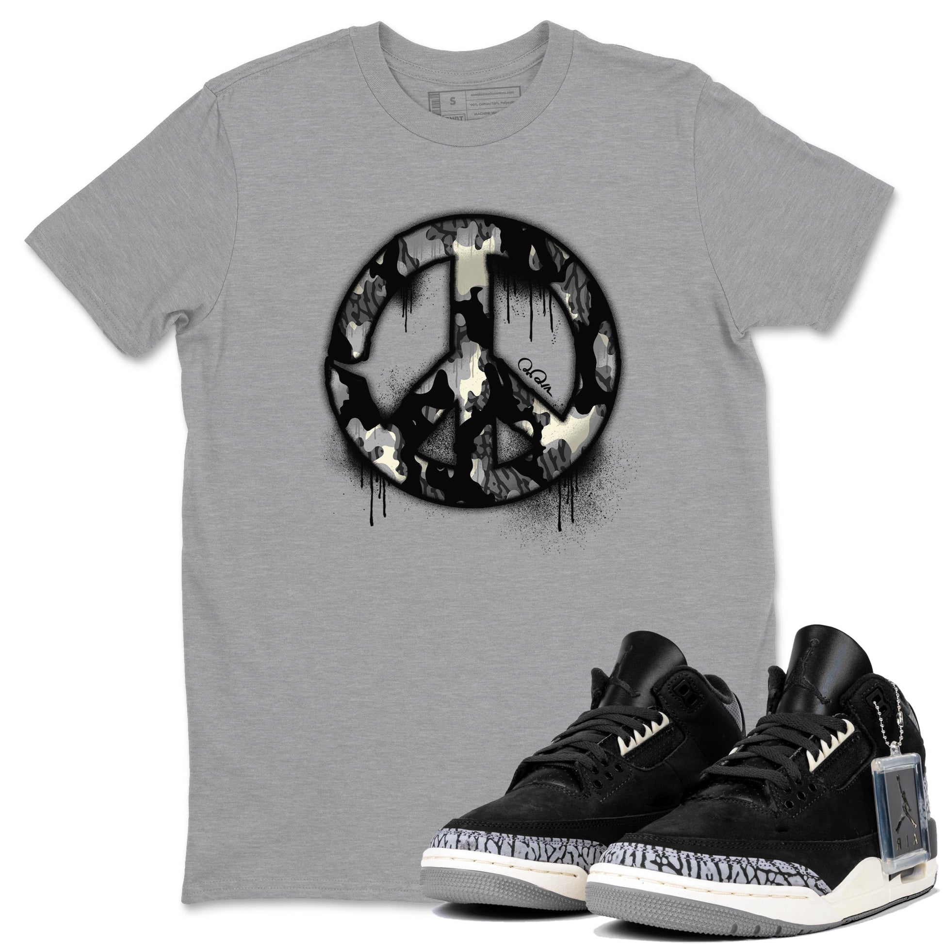 Air Jordan 3 Off Noir shirt to match jordans Peace Sign sneaker tees AJ3 Off Noir SNRT Sneaker Release Tees Unisex Heather Grey 1 T-Shirt