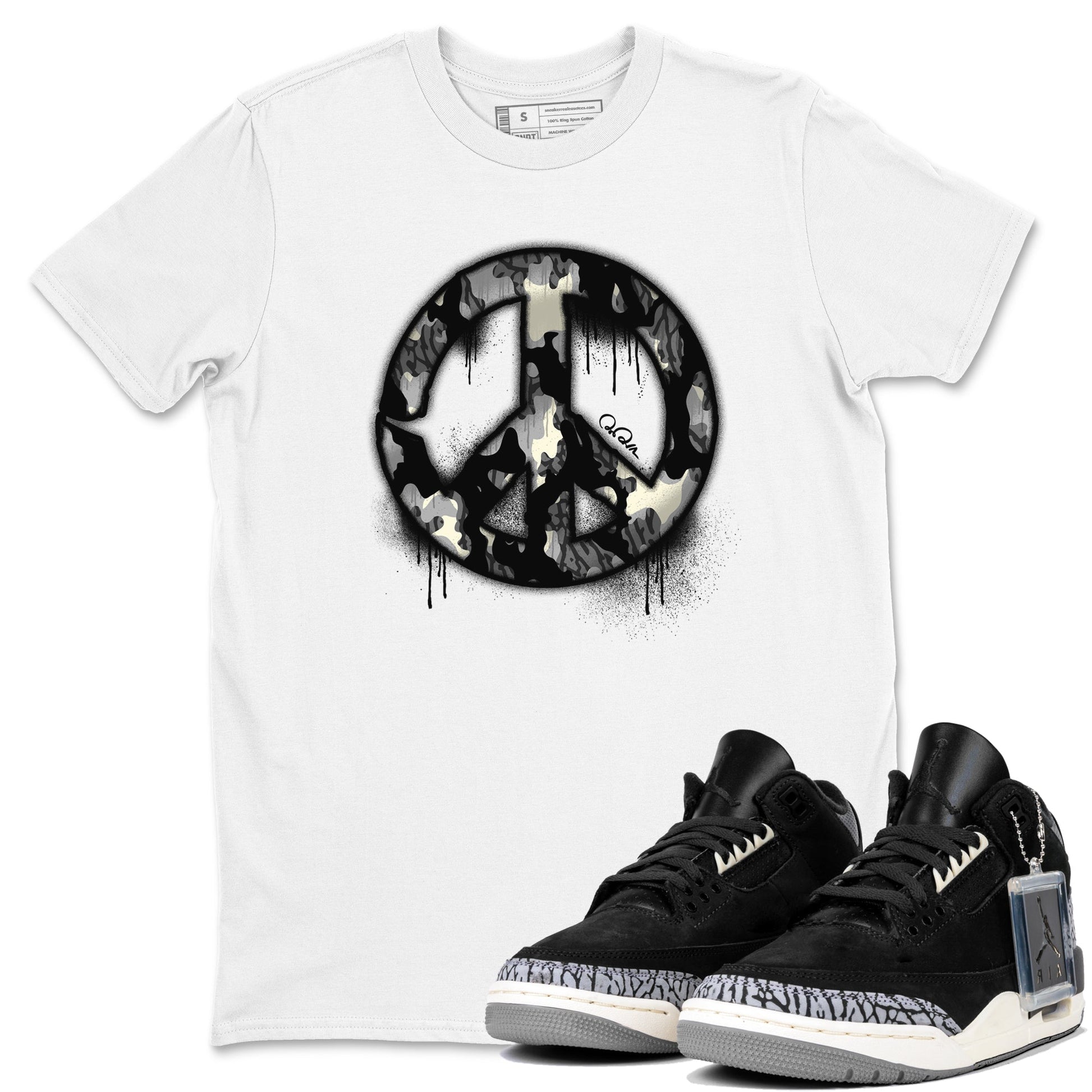 Air Jordan 3 Off Noir shirt to match jordans Peace Sign sneaker tees AJ3 Off Noir SNRT Sneaker Release Tees Unisex White 1 T-Shirt
