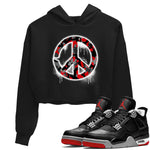 4s Bred Reimagined shirt to match jordans Peace Sign sneaker tees Air Jordan 4 Bred Reimagined SNRT Sneaker Release Tees Black 1 Crop T-Shirt