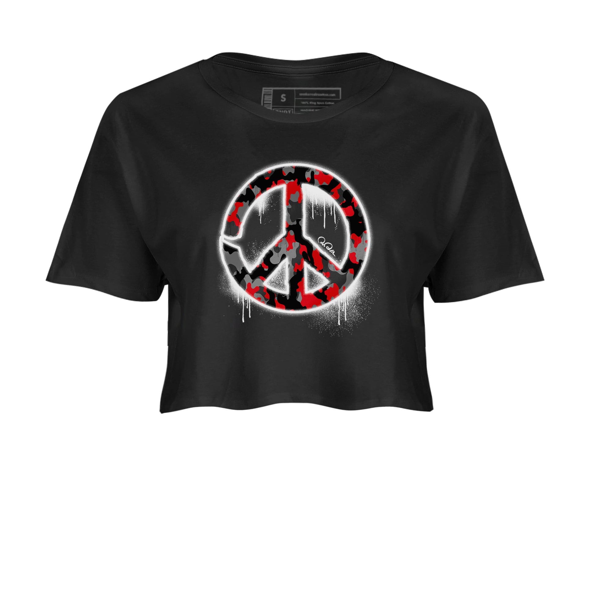 4s Bred Reimagined shirt to match jordans Peace Sign sneaker tees Air Jordan 4 Bred Reimagined SNRT Sneaker Release Tees Black 2 Crop T-Shirt