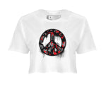 4s Bred Reimagined shirt to match jordans Peace Sign sneaker tees Air Jordan 4 Bred Reimagined SNRT Sneaker Release Tees White 2 Crop T-Shirt