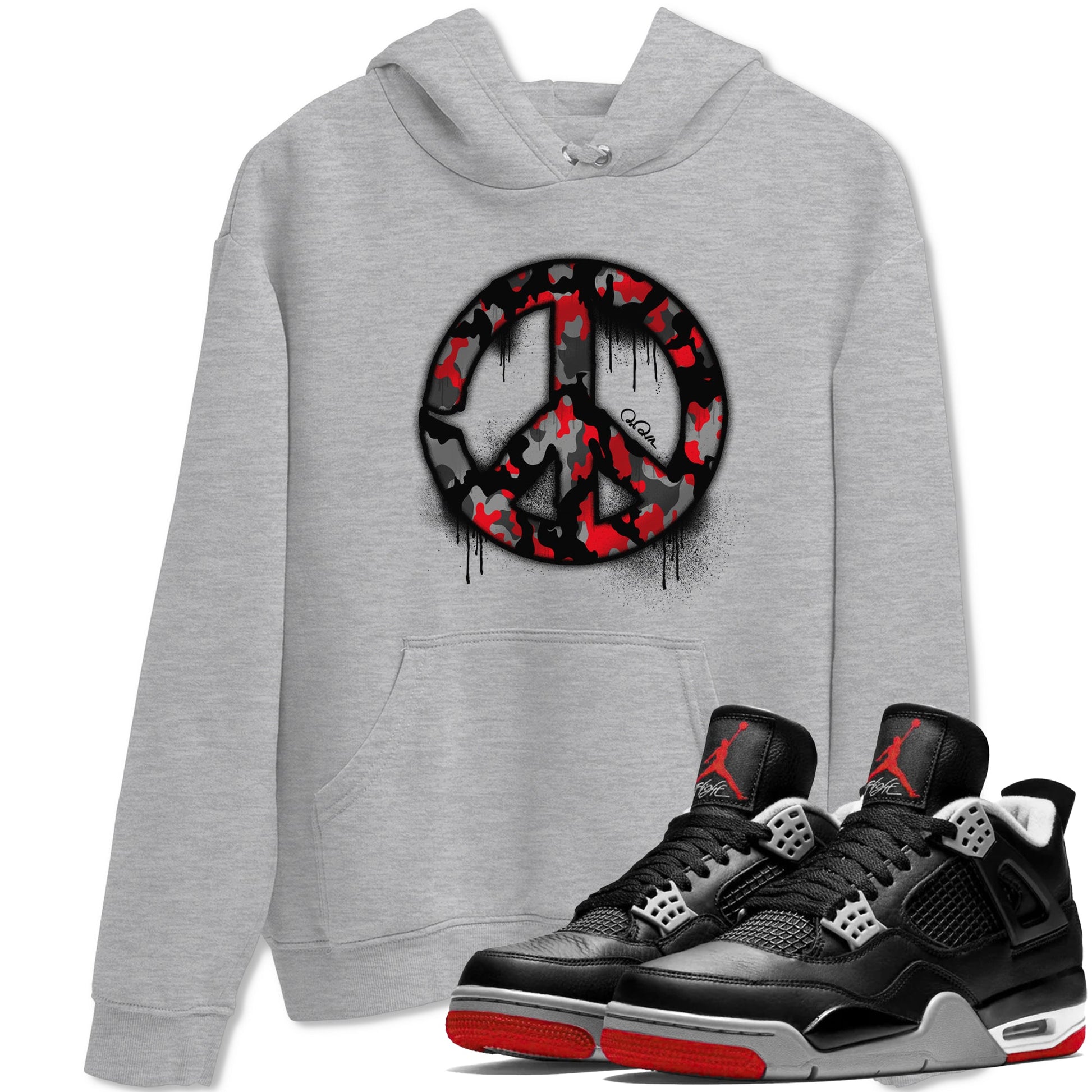 4s Bred Reimagined shirt to match jordans Peace Sign sneaker tees Air Jordan 4 Bred Reimagined SNRT Sneaker Release Tees Unisex Heather Grey 1 T-Shirt